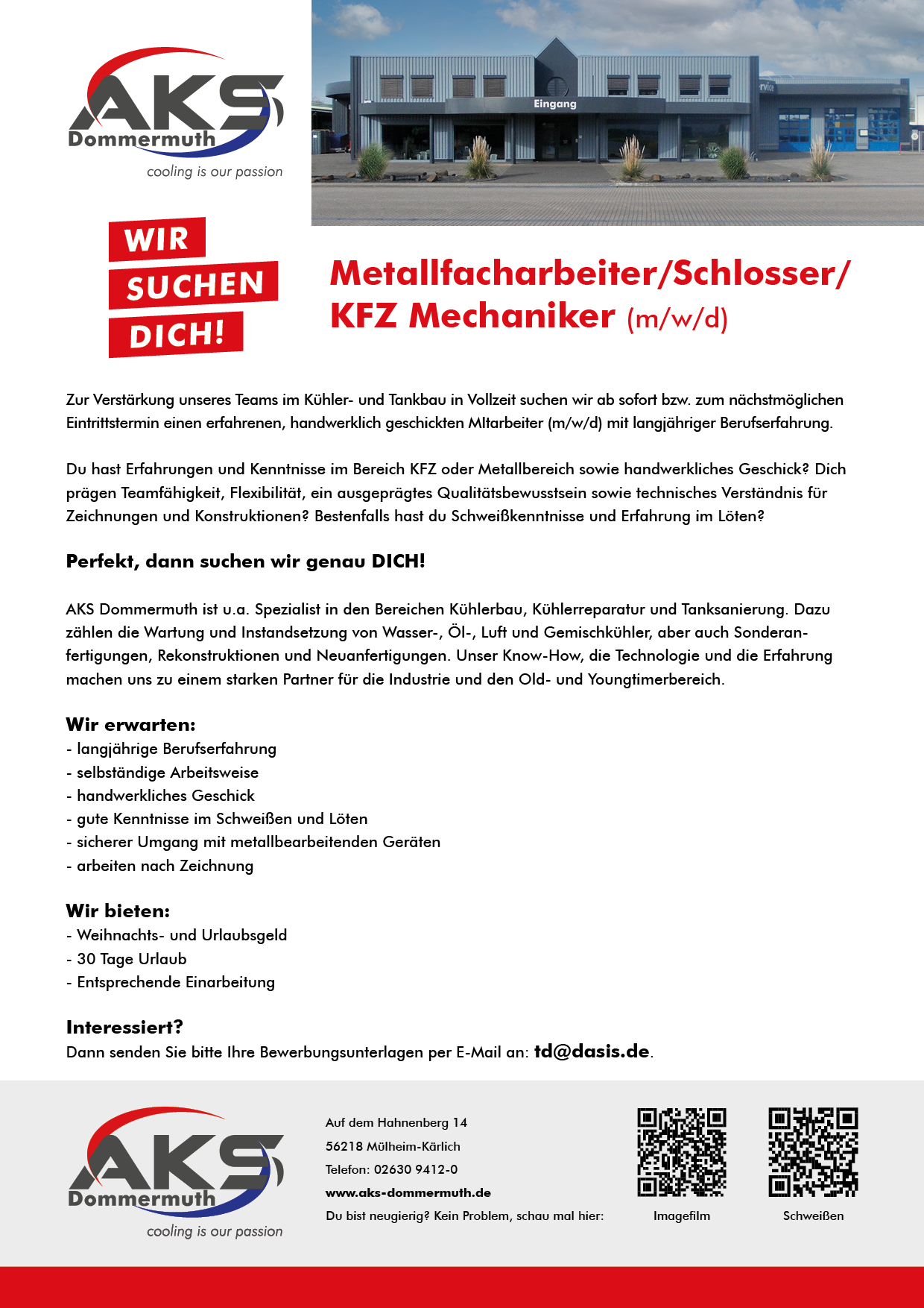 Stellenangebot Metallfacharbeiter / Schlosser / Kfz-Mechaniker